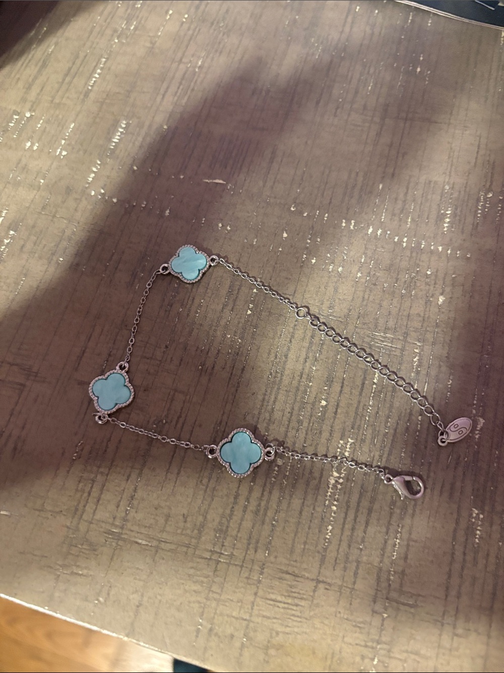 Delicate Four-Leaf Clover Blue Enamel Bracelet